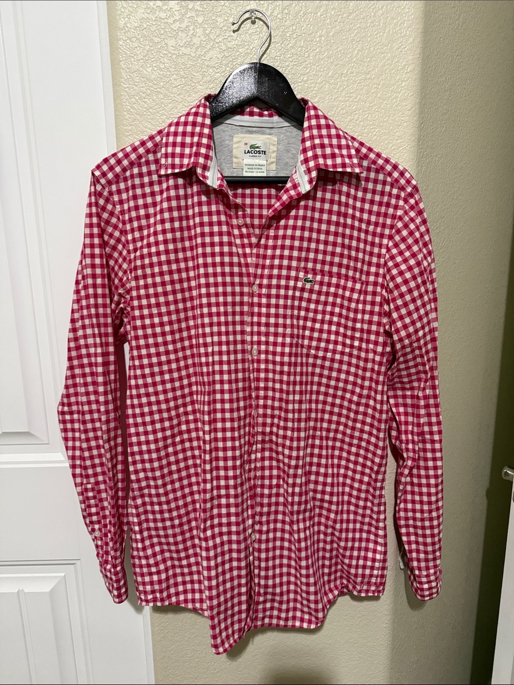 Lacoste Pink and White Gingham Button-Down Shirt